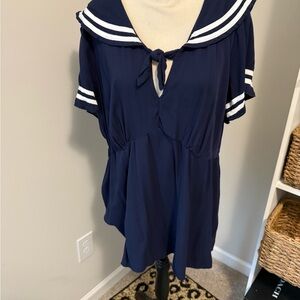 Navy Blue Sailor Top with White Accents